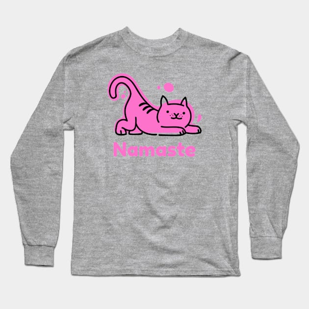 Cat Namaste Stretching Yoga Long Sleeve T-Shirt by Spirit Animals 21